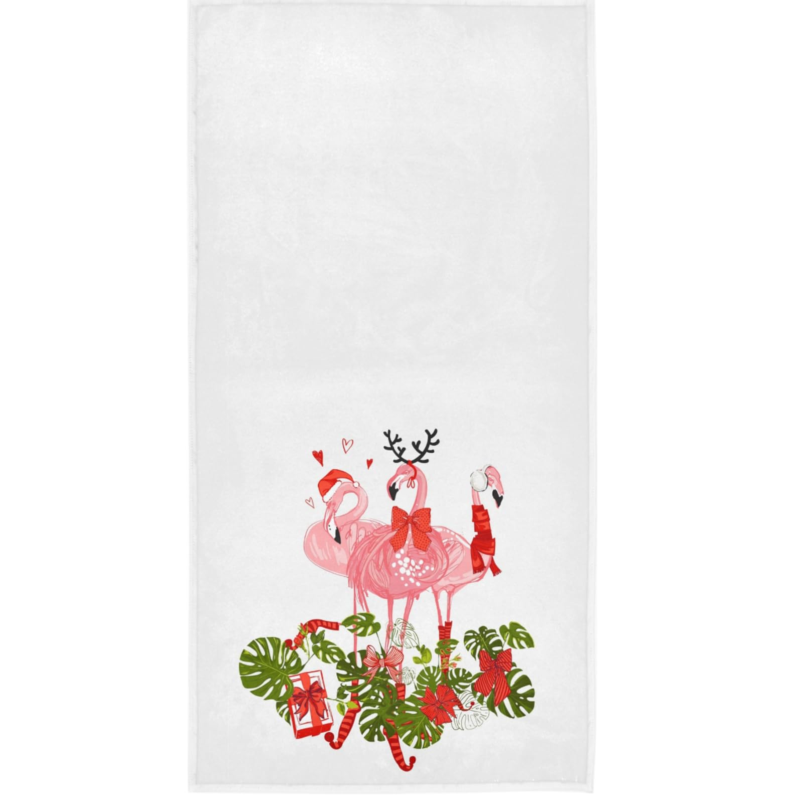 Naanle Christmas Style Tropical Pink Flamingo with Palm Gifts Branch Print Soft Absorbent Large Hand Towels Multipurpose for Bathroom, Hotel, Gym and Spa (16" x 30")