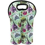 2-Bottle Neoprene Tote - Carrier For Wine Champagne Chardonnay Bottles (Paris)