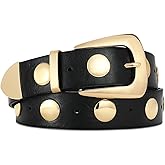RISANTRY Women Black Belt with Gold Buckle Fashion Leather Belt Women Punk Waist Belt Studded Belt for Jeans Dress