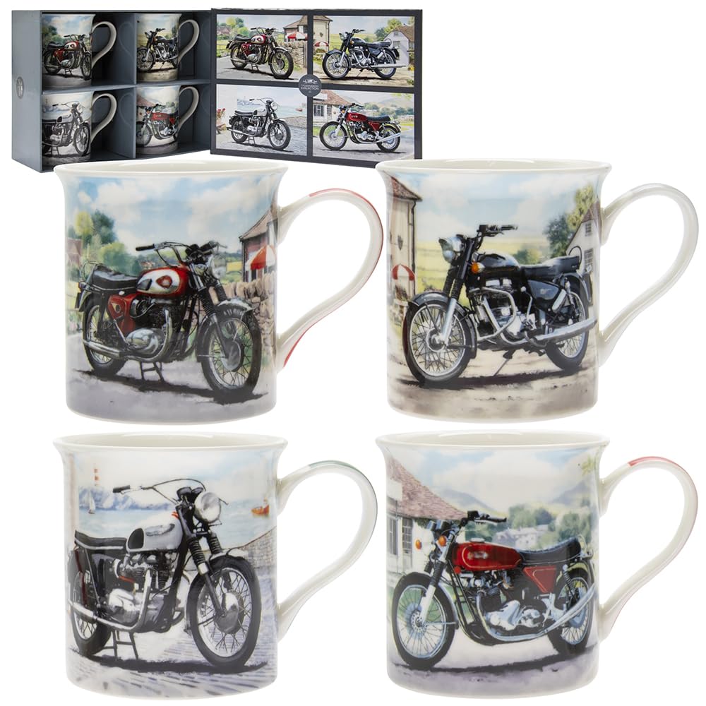 Lesser & Pavey Classic Motorbikes Mugs Set of 4 | Ceramic Coffee Mugs Set for Home or Work | Premium Design Mugs Set for All Occasions | Lovely Mugs for Tea, Coffee & Hot Drinks โ image 1