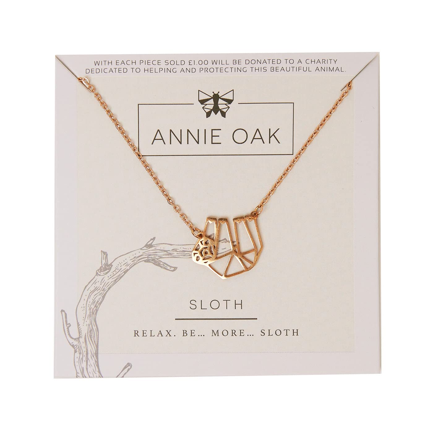 Annie Oak Womens 316L Stainless Steel 18k Rose Gold Geometric Sloth Princess Length Necklace