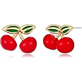MIJENITI Dainty Cherry Earrings for Women - Cute Gold Enamel Small Cherry Stud Earrings, Tiny Jewelry | Birthday Gifts Jewelry for Women