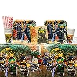 Cedar Crate Market Bundle: Lego Ninjago Movie Party Supplies Pack 16 Guests: Straws, Dinner Plates, Luncheon Napkins, Cups Table Cover