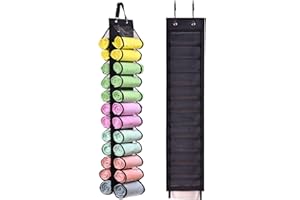 RZMAYIS Legging Storage Bag Storage Hanger Can Holds 24 Leggings or Shirts Jeans Compartment Storage Hanger, Foldable Leggings Organizer Clothes Portable Closets Roll Holder (Black)