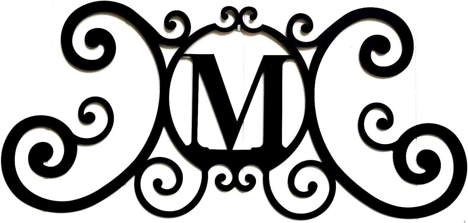 Bookishbunny Monogram Initial Letter A-Z Wrought Iron Metal Scrolled Door Wall Decoration Plaque Art, 24 x 11 inch 2mm Thick (M)