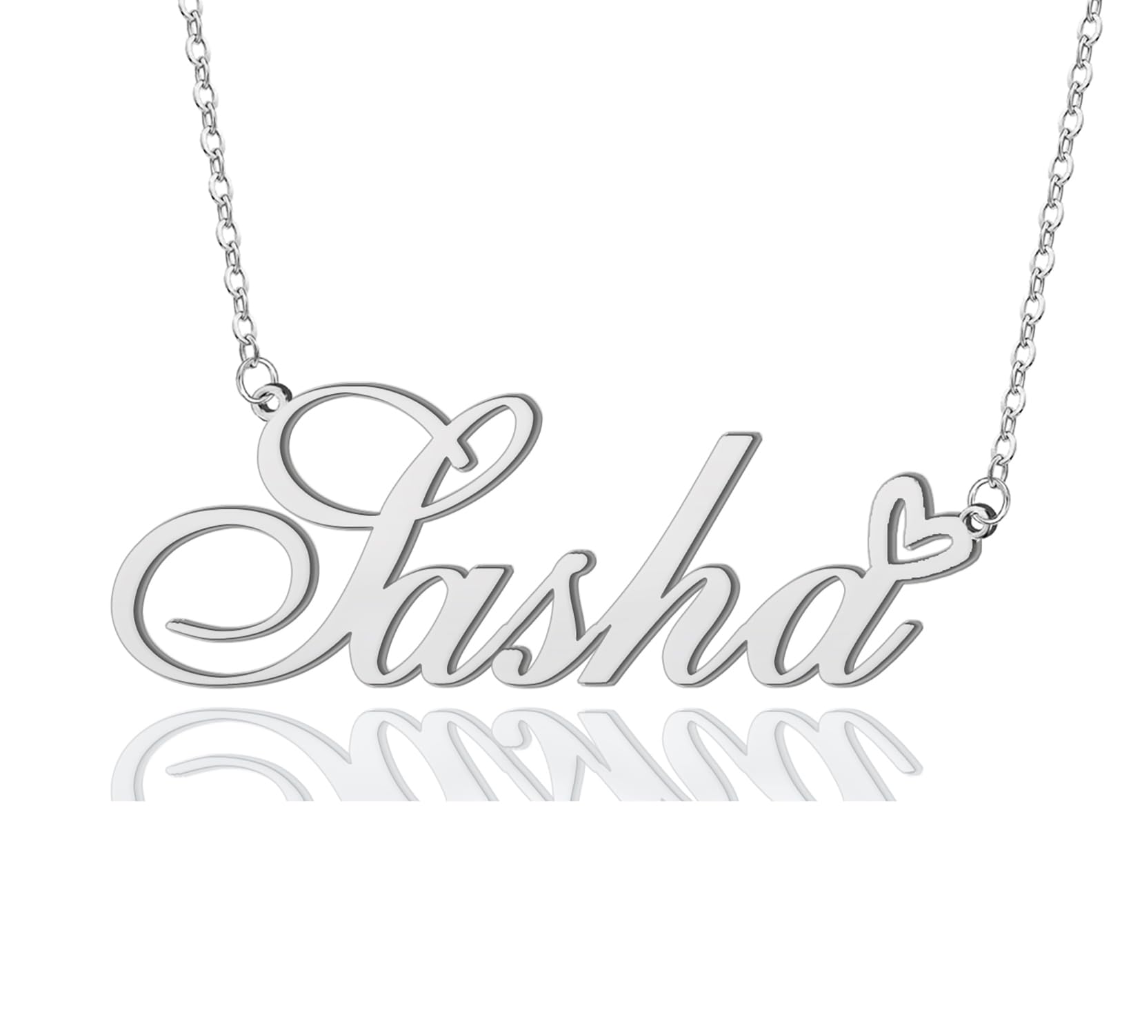 AOLO Sasha Heart Name Necklace Silver Stainless