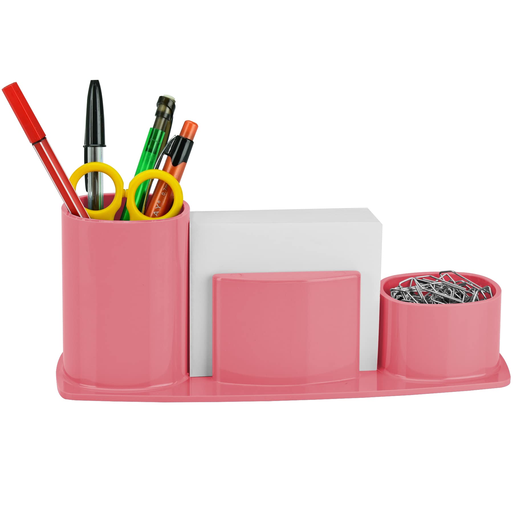 Acrimet Millennium Desk Organizer Cup Caddy – Plastic Desktop Holder for Pen, Pencil, Clips, Desk Accessories & Memo Paper – Includes 200 Sheets of Memo Paper (Solid Pink Color)