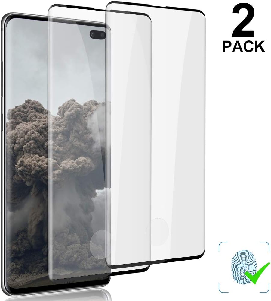 [2 Pack]Galaxy S10+/S10 Plus Tempered Glass Screen Protector, [9H Hardness] [3D Curved Full Screen] [Support Fingerprint Unlock] Screen Glass HD Protective Film for Samsung Galaxy S10+