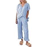 COZYPOIN Womens Gingham Pajama Set 2 Piece Plaid Cotton Pjs Cute Ruffle Sleepwear Maternity Bridesmaid Pajamas Loungewear