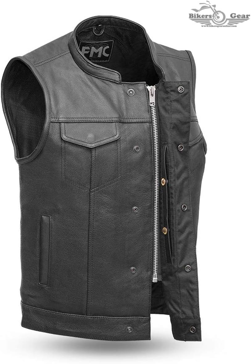 bikersgearonlineMEN'S MOTORCYCLE SON OF ANARCHY LEATHER VEST W/DUAL CONCEALED CARRY POCKETS