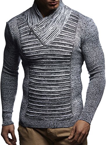 Leif Nelson LN1535 Men s Knitted Turtleneck Pullover With Zipper Accent; Size US M, Black ECRU