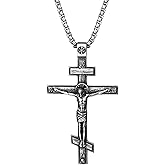 Rofusn Orthodox Crucifix Cross Necklace for Men: Stainless Steel Religious Jesus Crucifix Byzantine Cross Christian Amulet Pendant Jewelry Gifts for Women