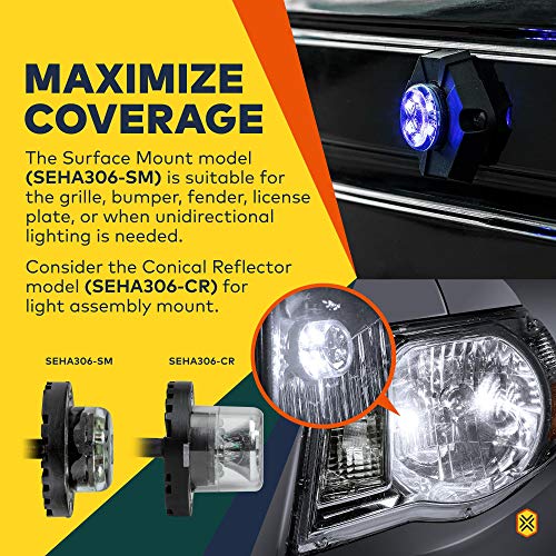 4pc SnakeEye III WHITE LED Hideaway Strobe Light [SAE Class 1] [IP67 Waterproof] [72 Flash Modes] [Multi Units Sync-able] [Steady Override] Clear Emergency Strobe Police Lights For Vehicle Headlight - Thumbnail 4