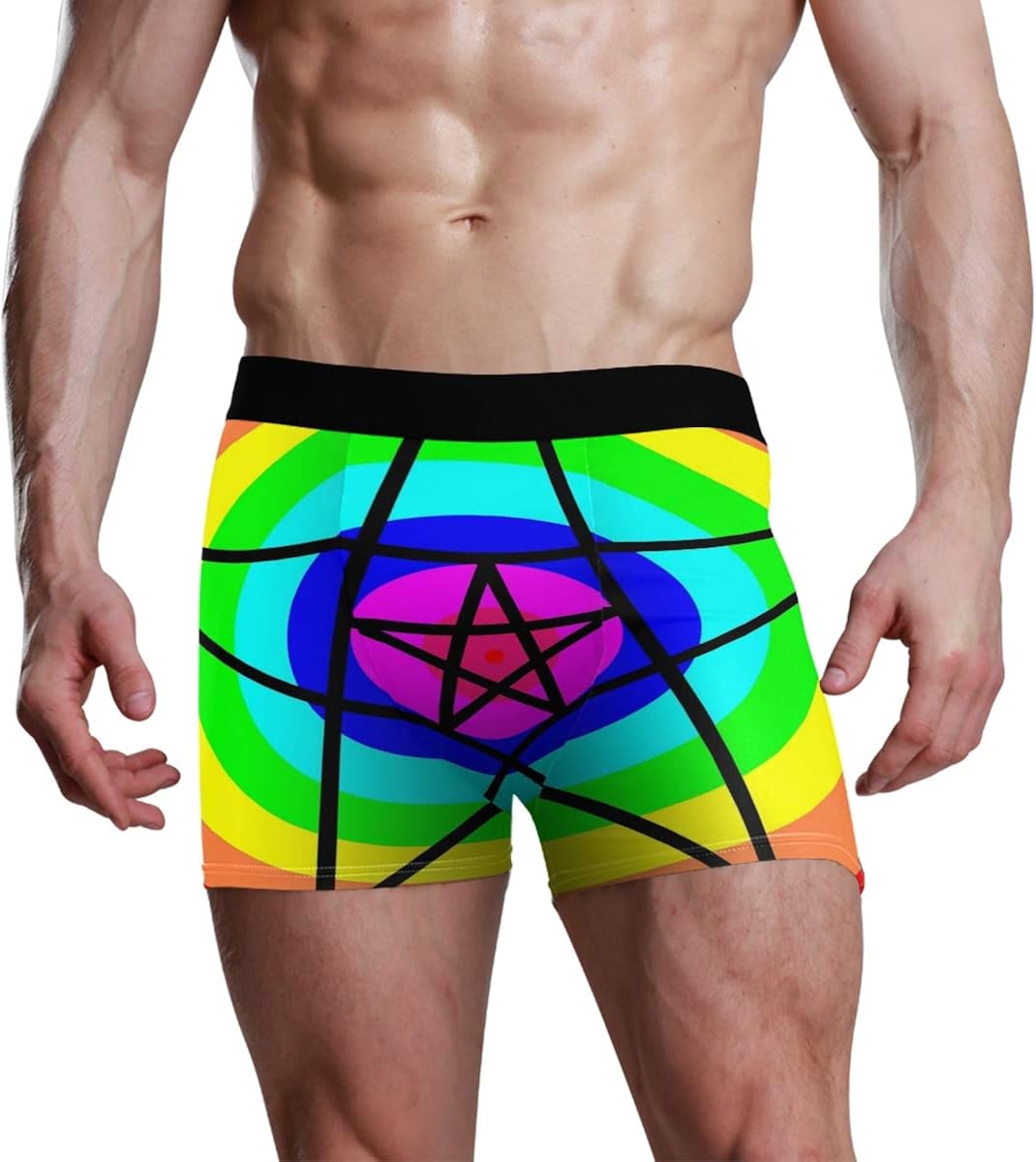 HousingMart Men's Boxer Brief Rainbow Geometric Pentagram Men's Underwear Trunk Long Legs