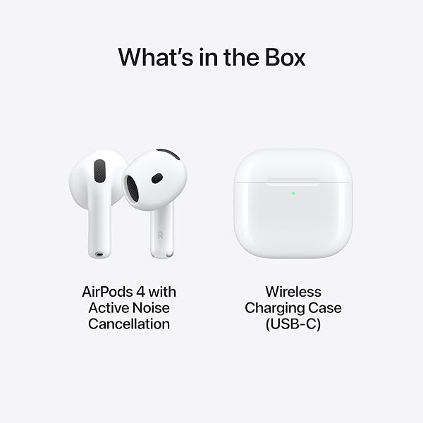 APPLE AIRPODS 4 WIRELESS EARBUDS, BLUETOOTH HEADPHONES, WITH ACTIVE NOISE CANCELLATION, ADAPTIVE AUDIO, TRANSPARENCY MODE, PERSONALIZED SPATIAL AUDIO, USB-C CHARGING CASE, WIRELESS CHARGING, H2 CHIP