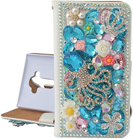 Spritech Galaxy Note 8 Case, PU Leather Wallet Phone Case 3D Handmade Bling Design Flower Butterfly Decorated Folding Protected Smartphone Cover with Card Slots for (2017) Samsung Galaxy Note 8