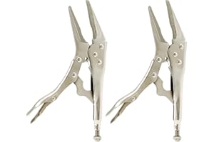 QWORK 2 Pack Original Locking Pliers Long Nose, 9" Long Nose Pliers, Curved Jaw Pliers, 2-3/4" Maximum Opening Locking Pliers