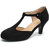 LIURUIJIA Women's T Strap Mary Jane Kitten Heels Pumps Vintage Low Heel Dress Shoes for Wedding Party Work Church Black Suede 8.5