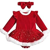 LYSINK Toddler Baby Girl Christmas Dress Santa Claus Romper Dress Long Sleeve Princess Dress Cute My First Christmas Outfit