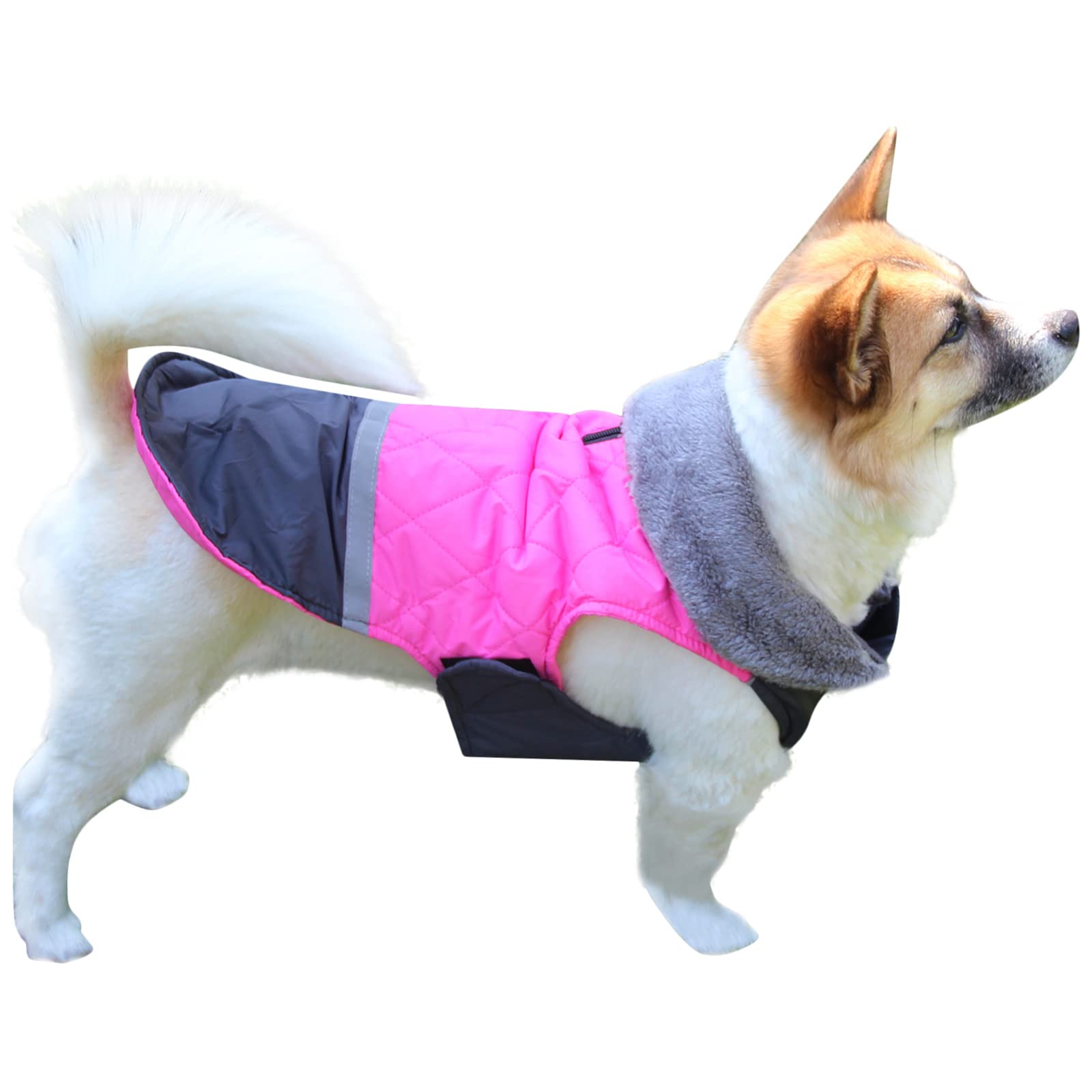 JoyDaog Fleece Collar Reversible Dog Coats for Medium Dogs Waterproof Warm Doggie Jacket for Cold Winter,Dark Pink L