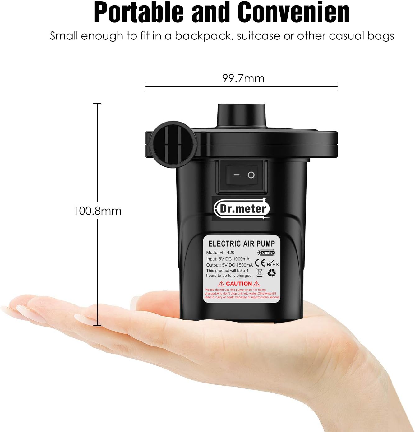 Rechargeable Air Pump, Dr.meter HT-420 Portable Electric Air Pump Quick-Fill Inflator Deflator Air Mattress Pump (Rechargeable Air Pump): Home & Kitchen