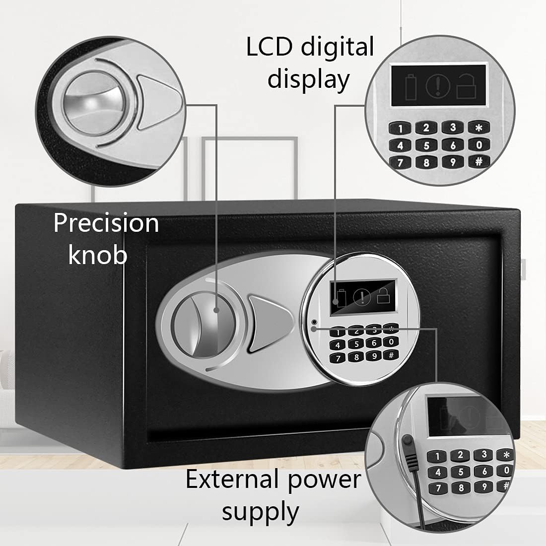 JUGREAT Safe Box with Sensor Light, Electronic Digital Securit Safe Steel Construction Hidden with Lock, High Capacity Electronic Digital Display Home Safe, 0.32 Cubic Feet - - 
