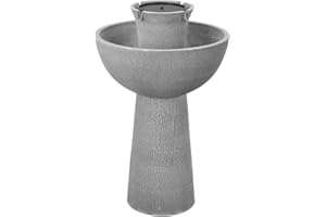 BERNINI FOUNTAINS Bernini Alba Cordless Water Fountain - 26" Battery Powered Water Fountains Outdoor or Indoor for Garden, Patio, Deck, Porch and Home, Requires No Cords or Plumbing, with 3-in-1 Finial (Grey)