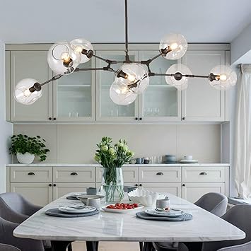 Kmy Lighting Sputnik Kronleuchter Retro Rustikal Modern 8 Licht Einstellbar Deckenleuchte Mit Glas Bubble Ball Lampenschirm Pendelleuchte Fur Esszimmer Kuche Wohnzimmer Schlafzimmer Schwarz Finish Amazon De Kuche Haushalt