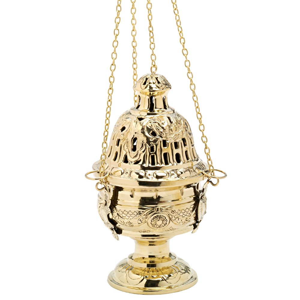 NKlaus Incense Burner gold plated chain 40cm large hanging incense burner patterned 7630