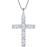 Blaniy Cross Necklace for Women 925 Sterling Silver Oval Cut Birthstone Pendant Necklace Religious Jewelry Gifts for Women