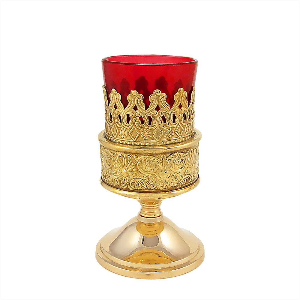 NKlaus Ritual Wind Light Oil Lamp h. 13cm Ø 5,5cm Gold Plated Deco Lantern Red Handmade 2970