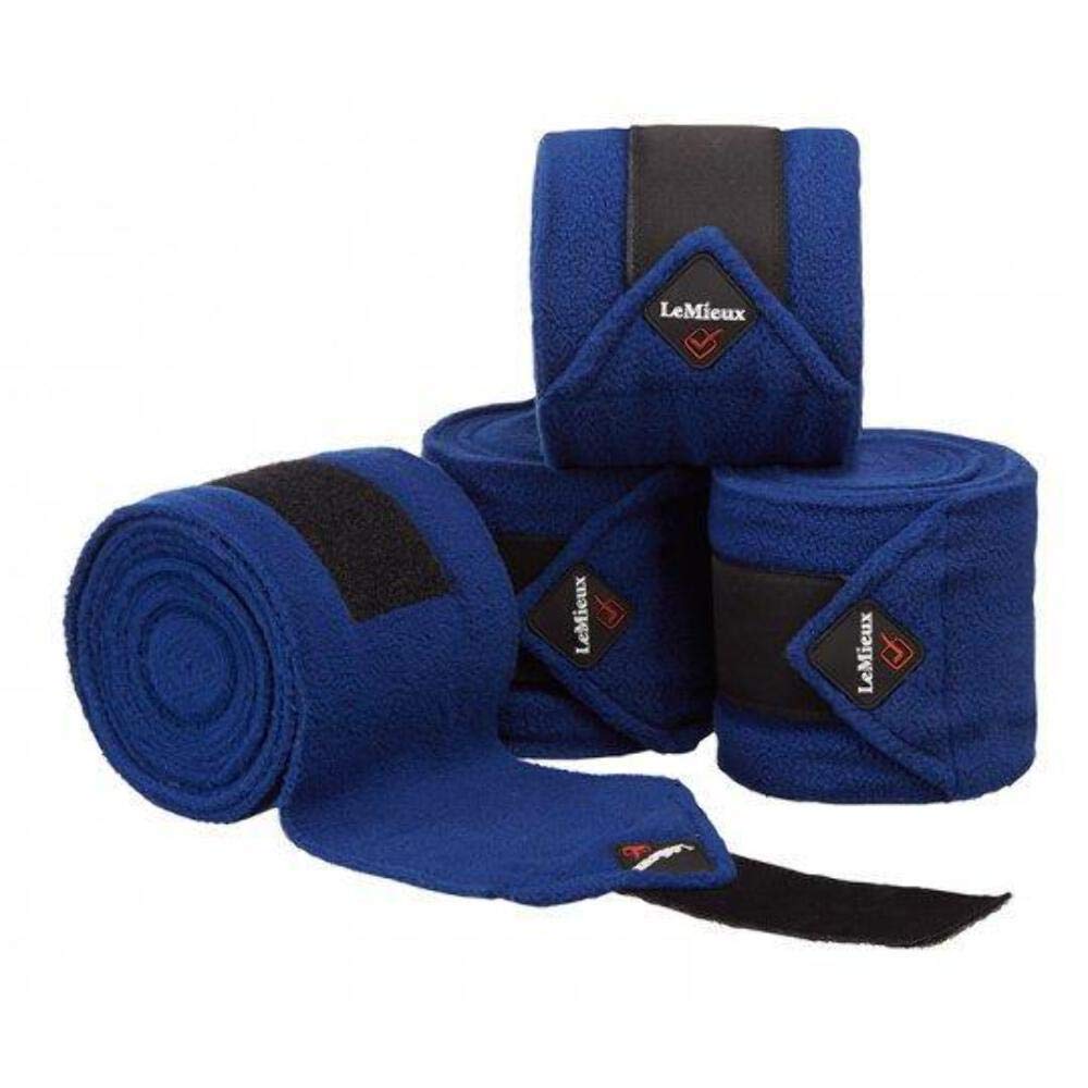 LeMieux Classic Polo Full Exercise Bandages in Benetton Blue with Zipped Case - Soft Fleece Protection Wraps - 3.8 m Long - Pack of 4