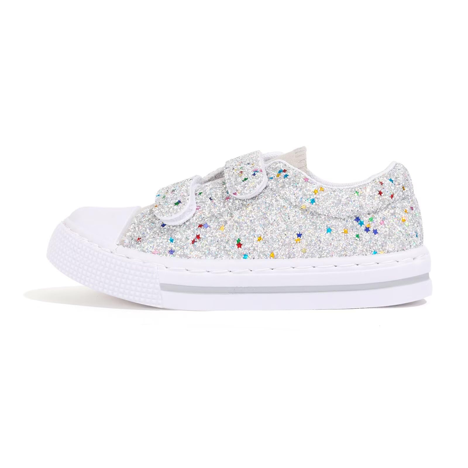 Photo 1 of (SIZE 11) (KIDS) EUXTERPA Kids Toddler Sneakers Girls Canvas Shoes Walking Sneaker with Easy Fasten Strap, Silver Glitter, Little Kid Size 11