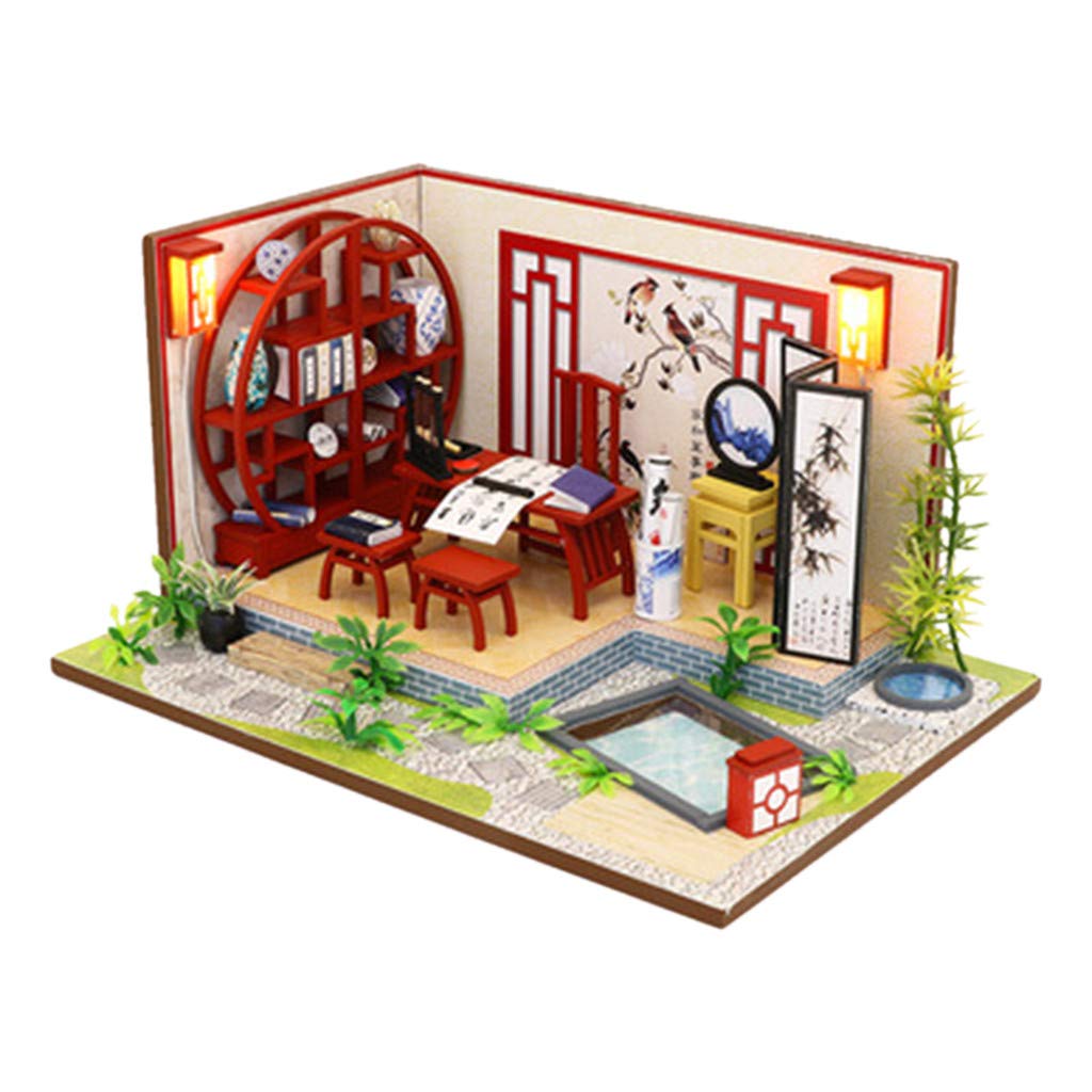 Joykith- DIY House-DIY Mini Cottage Hand-Assembled Creative Model China Style, Study Room Dolls House Handcraft Miniature Kit, House Model Furniture Building Blocks Gift Toys