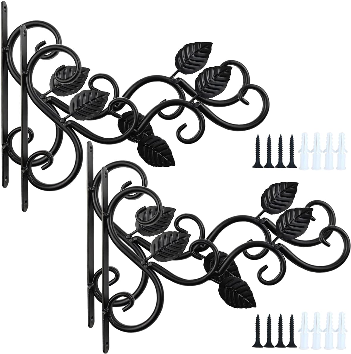 Outdoor Hanging Brackets - NSBELL 4PCS Plants Hangers Outdoor Indoor Decor, Wall Hooks for Hanging Plant Bracket, Plant Hooks for Bird Feeder, Wind Chime, Lights, Lanterns (Black-4PCS)