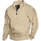 QOSOQ Men's Quarter Zip Sweatshirt Pullover Sweater Casual Long Sleeve Stand Collar Quarter Sweaters
