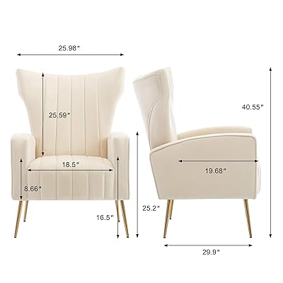 Buy Velvet Accent Chair Kgopk Wingback Club Chair Modern Comfy Arm Chair For Living Room Beige Online In Vietnam B092zh1gvw