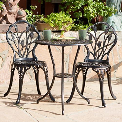 3-piece Bistro Set Tulip Design with 2 Chairs and a Table. Aluminum Brownish/copper. Indoor or Outdoor Patio Furniture. Cross Scented Tart Included