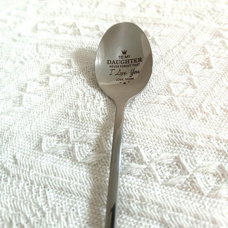 Engraved 'Never Forget I Love You' Spoon for Daughter from Mom - Coffee Tea Birthday Christmas Gift