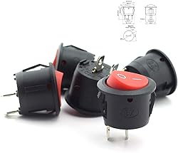 SQXBK 5-Pack Round Rocker Power Switch 6A 250V AC 2