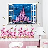 LUCKKYY®Castle Peel & Stick 3D Window View Decal Wall Decorations for Living Room