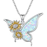 MEDWISE Opal Butterfly Necklace for Women 925 Sterling Silver Butterfly Pendant Necklace Birthday Christmas Gift for Wife Women