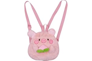 AMAMCY Cute Plush Daypack Faux Fur Pink Pig Purse Kawaii Cartoon Furry Bag Mini Plush Bag Daypack for Women Animal Fuzzy Purse