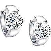 Sterling Silver Hoop Earrings, Hoops CZ Cubic Zirconia White Gold Plated Huggie Hoop Earrings for Women Gift 1.2 ct