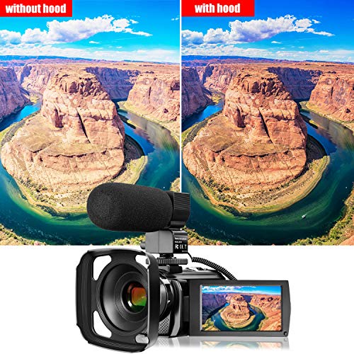 Video Camera Camcorder KENUO Full HD 1080P 30FPS 24MP Vlogging Digital Camera With Lens Hood 3.0 Inch Screen 16X Digital Zoom Camcorder Recorder YouTube Webcam For Live Streaming Camera with Microphon