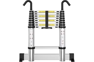 ARCHOM Telescoping Ladder with Hooks 8.5 FT - Aluminum Telescopic Ladder with Stabilizer - Retractable Extension Ladders for Home Loft Roof RV Work with EN131 Certification - 330lbs Max Capacity