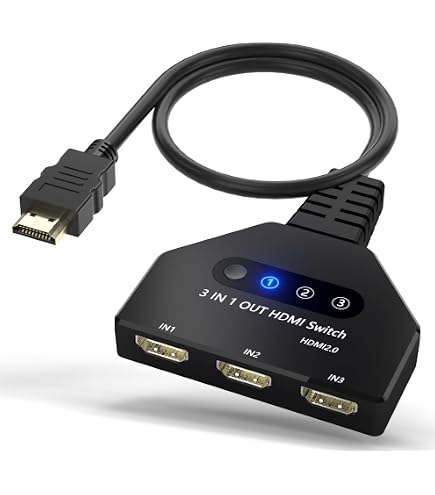 Commutateur HDMI 3 Entrées 1 Sortie - 4K@60Hz HDR - Plug & Play - Pour PC, PS5, Xbox, TV Stick, Projecteur - Pas D'Alimentation Externe Nécessaire