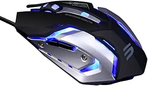 LINGYI Wired Gaming Mouse, 4 Adjustable DPI Levels, 6 Programmable Buttons and 4 Circular &amp; Breathing LED Light, Light Up Computer PC USB Mouse Used for Games and Office [ Black ]