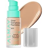 Almay Clear Complexion Foundation, Oil-Free Face Makeup for Acne-Prone Skin, Buildable Coverage, Soft-Matte Finish, Vegan, 300, 1 fl oz