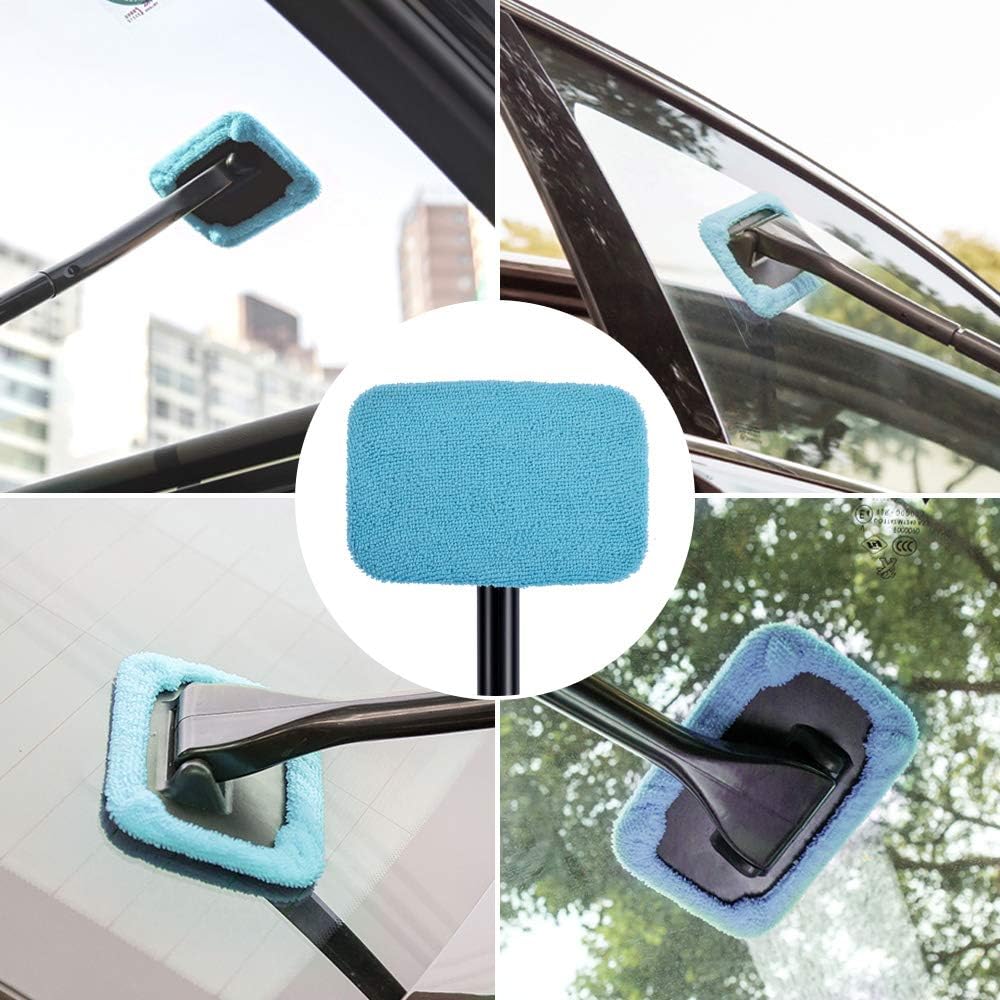 eFuncar Car Care Microfiber Cloths for Windshield Cleaning Tool, Windshield Cleanner Wand Replaceable Glass Cleaning Bonnets, Interior Auto Window Cleaner Washing Pads, Fit 5”, Blue, 5 Pack: Automotive